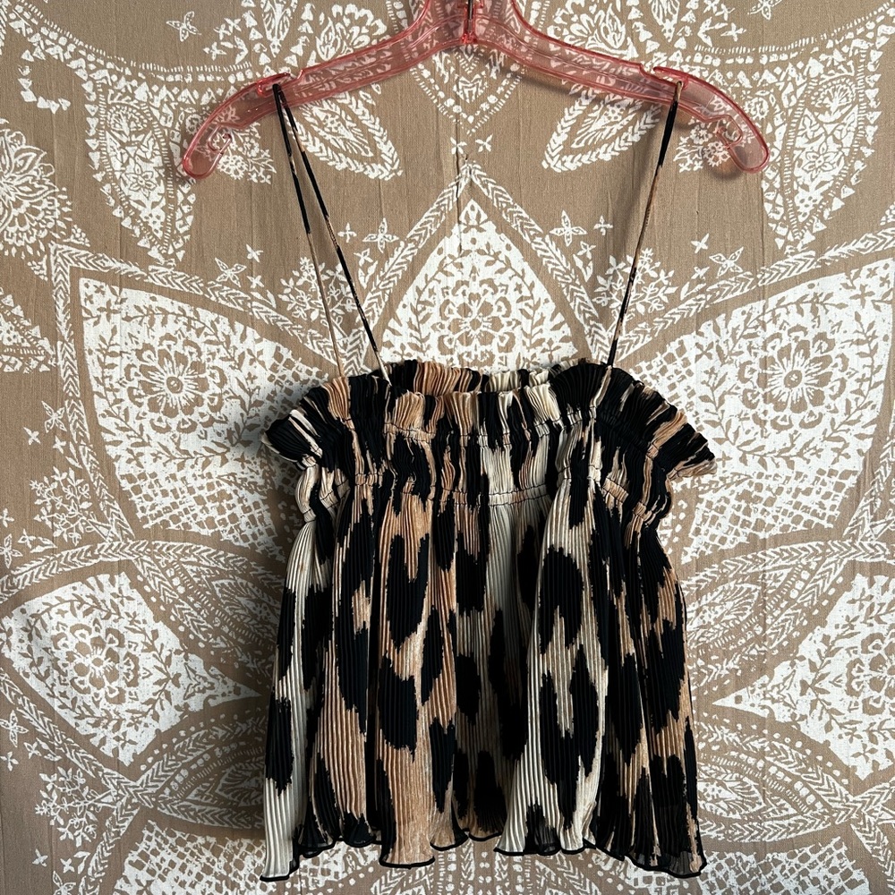 Ganni Pleated Strap Top in Leopard - Picture 4 of 9